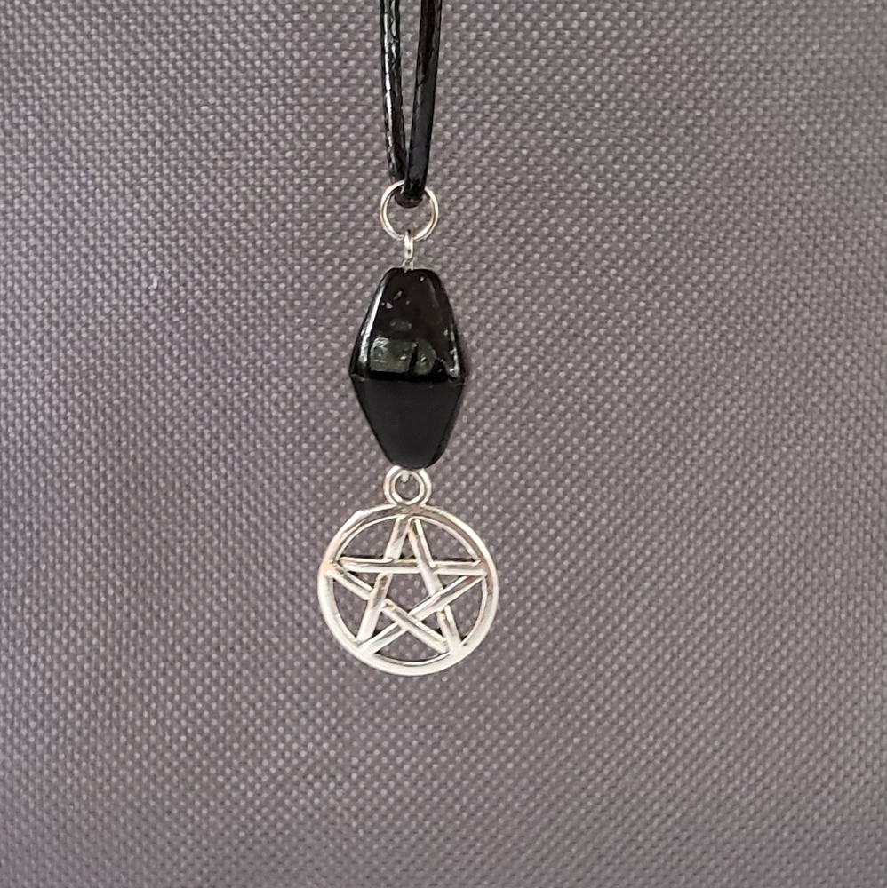 Silvertone Pentagram with Glass Bead Necklace